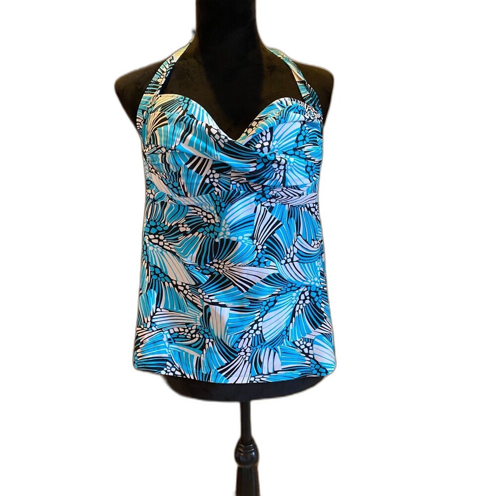 Bisou‎ Bisou Halter Swimsuit Top Womens Large 12-14 Turquoise Chic Summer